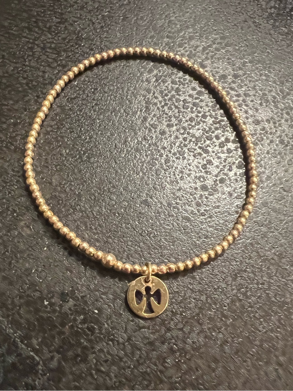 Gold Beaded Guarduan Angel Charm Stretch Bracelet from enewton